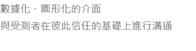 數據化、圖形化的介面 與受測者在彼此信任的基礎上進行溝通 